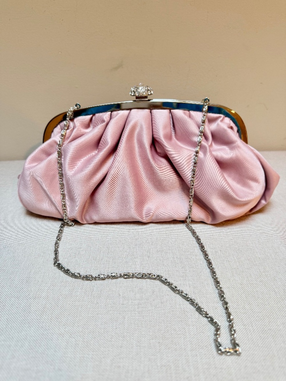 Lulu Townsend Rose Pink Satin Evening Bag With Rhinestone Clasp NWOT